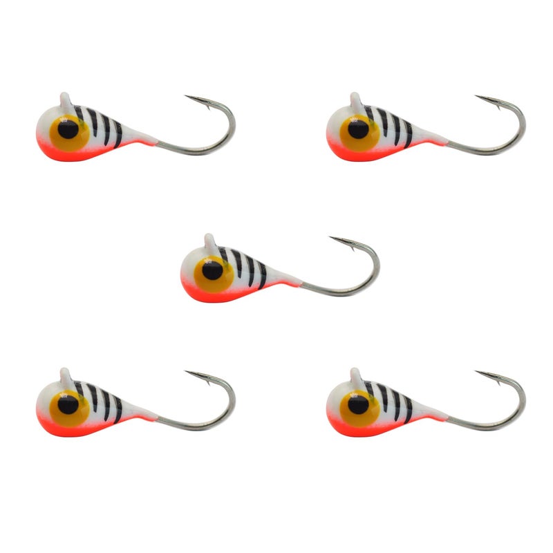 التنغستن الجليد تهزهز مجموعة الصيد السحر الصيد الجليد، أقصى حساسية التنغستن المسيل للدموع قطرة الجليد تهزهز رئيس هوك لpanfish، الكرابي، العين رمادية فاتحة اللون، جثم، سمك السلمون المرقط، الخيشوم (توهج النمر الأبيض، 4MM، 1/25 أوقية)